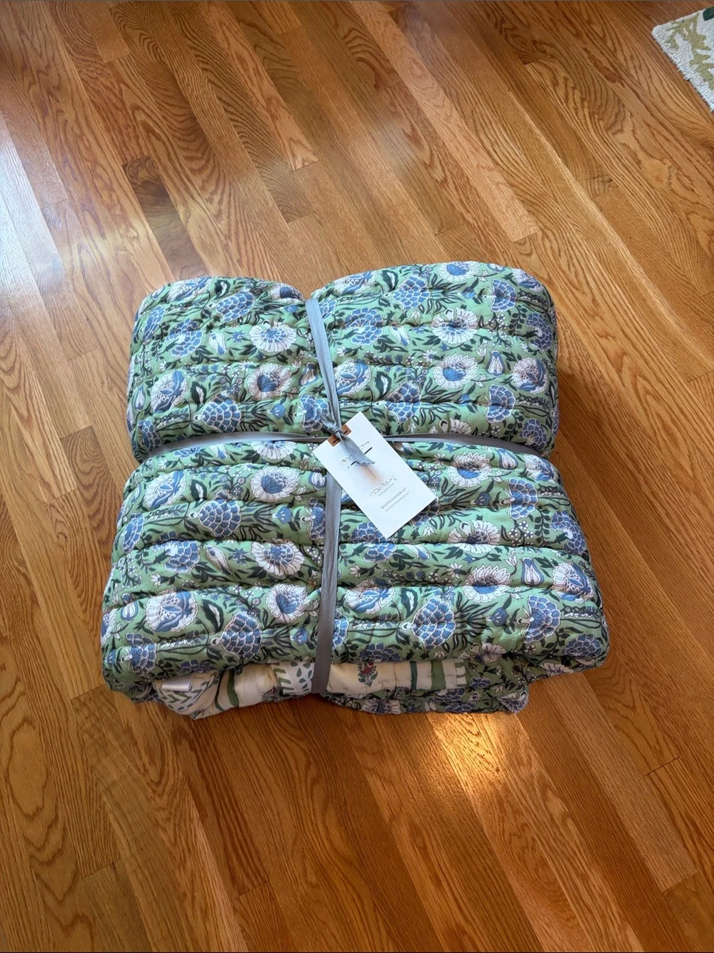 Anthropologie Cotton Voile Printed Quilt Size Queen NWT